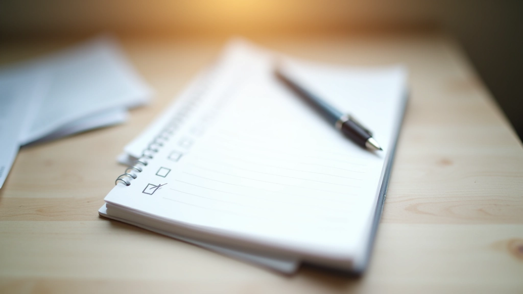 Notebook s poznámkami o podmínkách pojistné smlouvy a checklist položkami